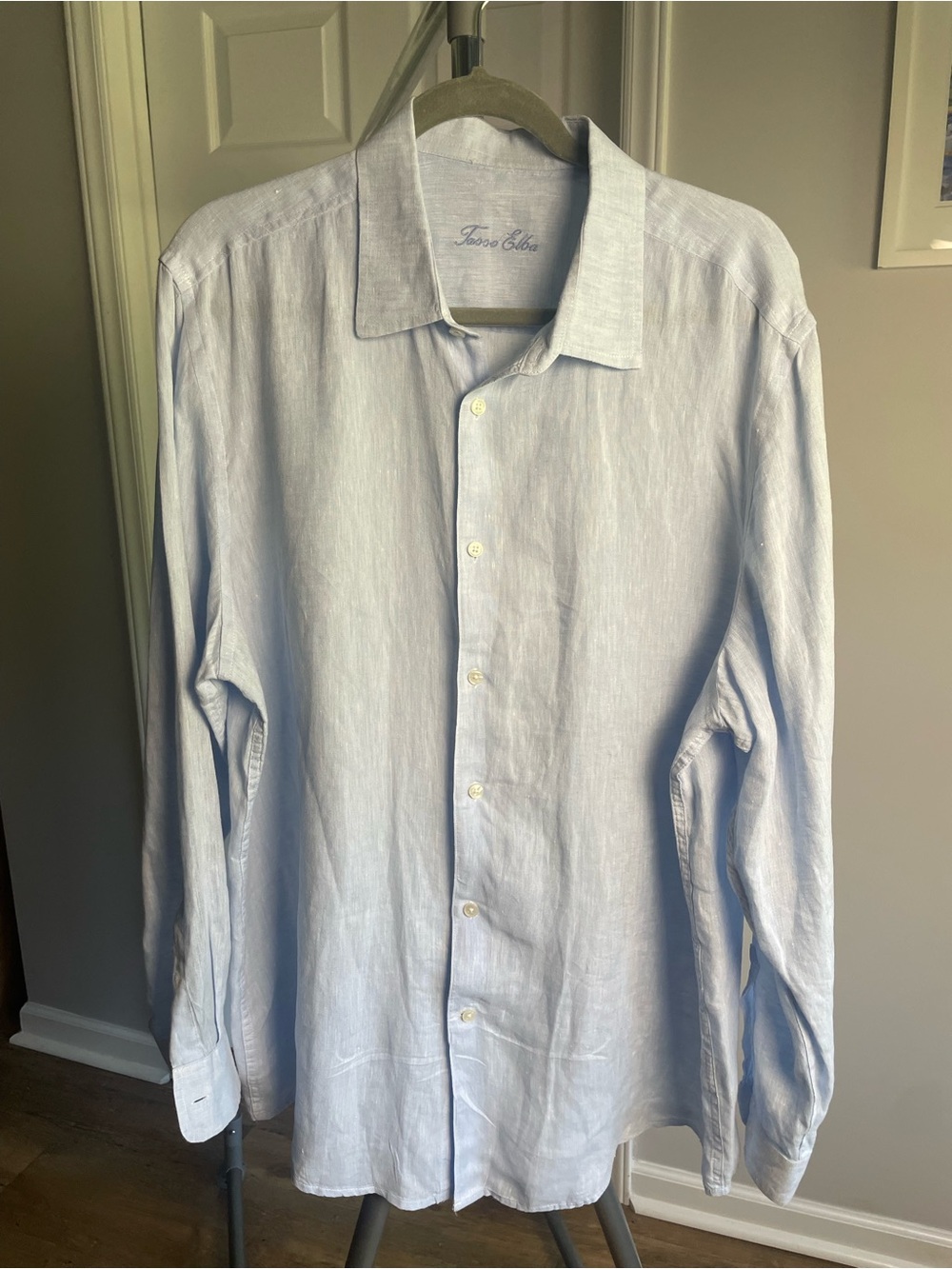 Tasso Elba Pale Blue Linen Button Shirt